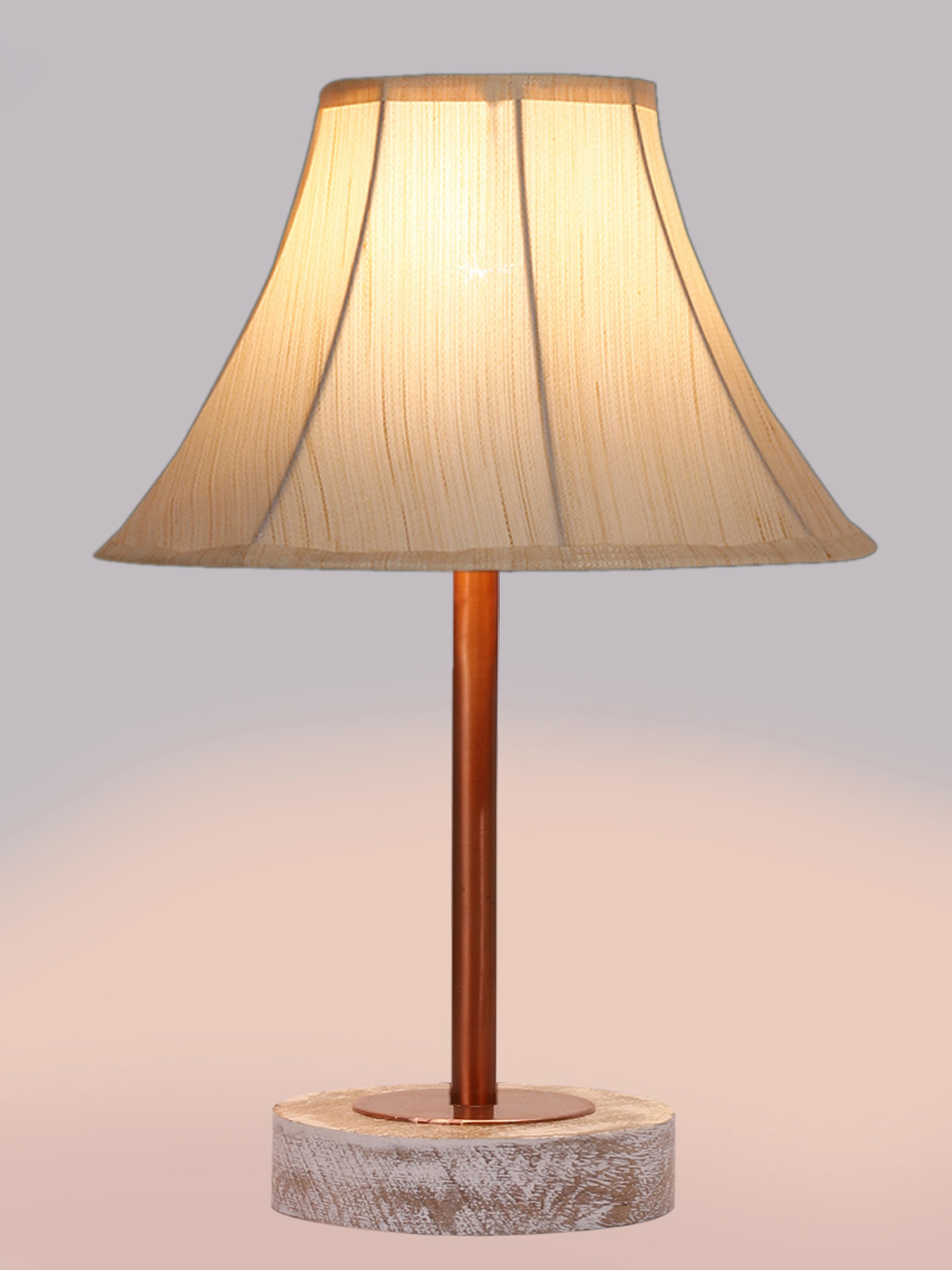 Ambika Home Luxury Premium Devansh Off-white cotton Vintage lamp with White Brushed Wood Base & Copper finish Metal (12x17.75) Lamp with off-white Shade for Living Room, Bedroom & Hallway - Image 6