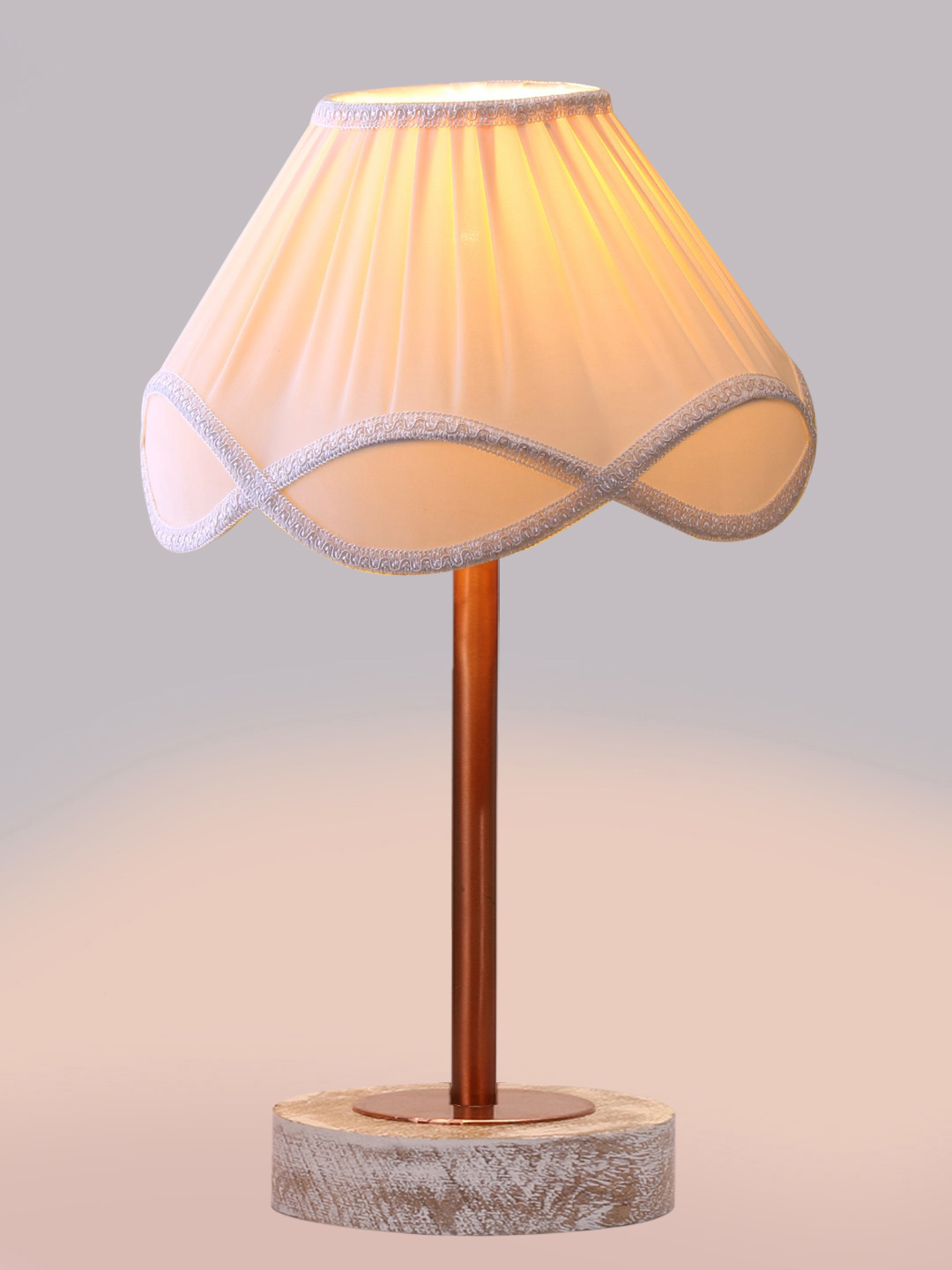 Ambika Home Luxury Premium Devansh Off-white cotton Vintage lamp with White Brushed Wood Base & Copper finish Metal (12x19.25) Lamp with off-white Shade for Living Room, Bedroom & Hallway - Image 6