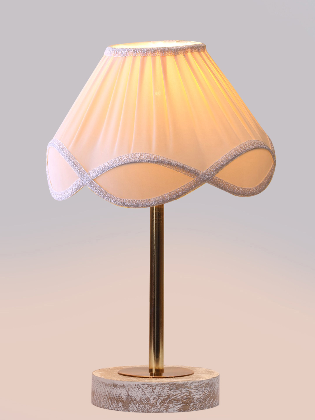 Ambika Home Luxury Premium Devansh Off-white cotton Vintage lamp with White Brushed Wood Base & Steel Pipe (12x19.25) Lamp with off-white Shade for Living Room, Bedroom & Hallway - Image 6