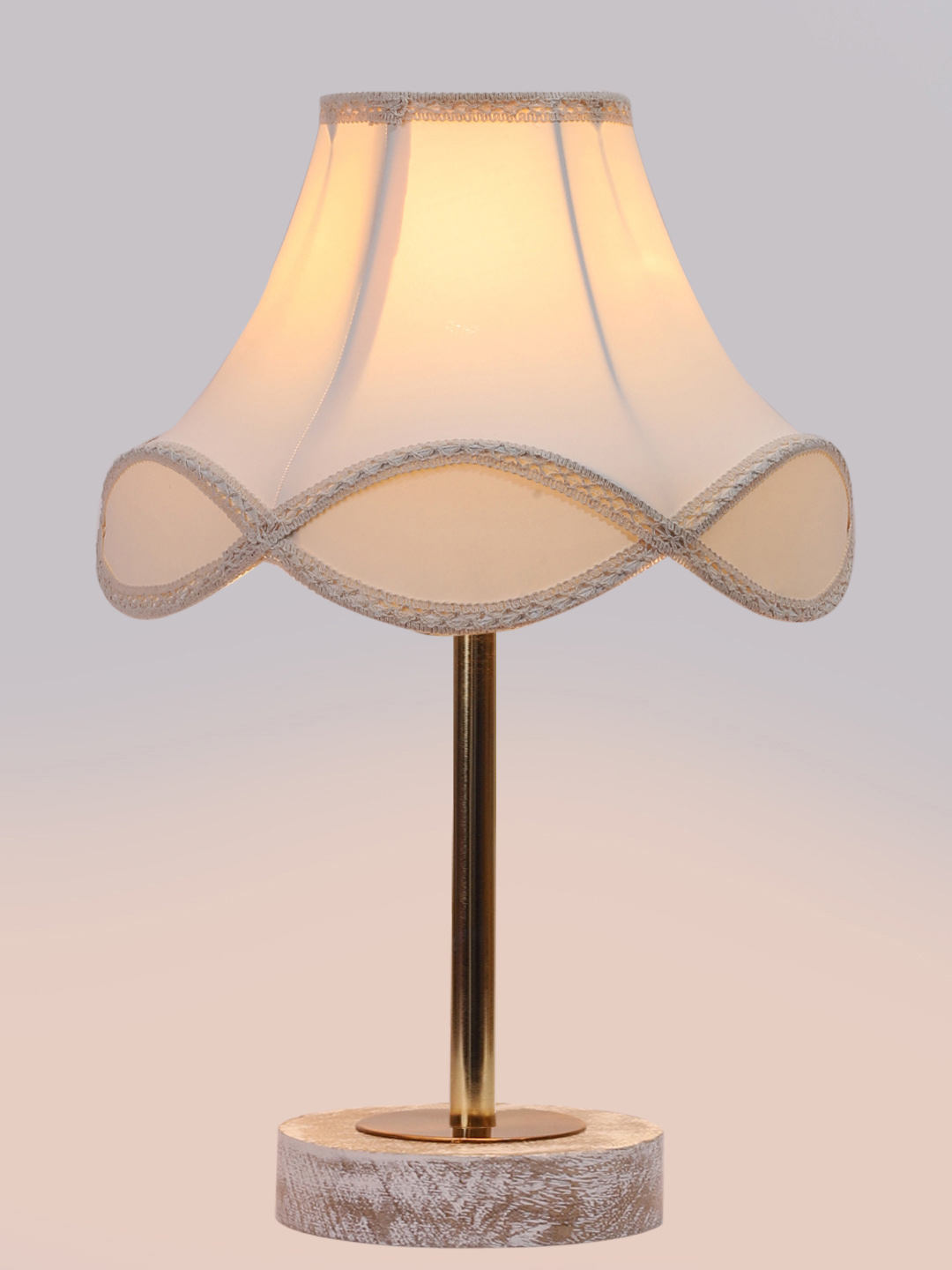 Ambika Home Luxury Premium Devansh Off-white cotton Vintage lamp with White Brushed Wood Base & Steel Pipe (12x19.25) Lamp with off-white Shade for Living Room, Bedroom & Hallway - Image 6