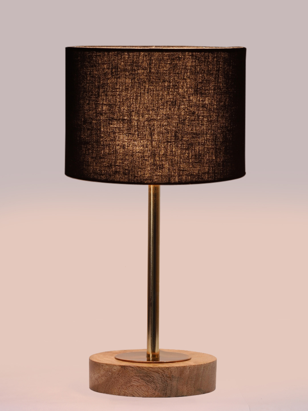 Ambika Home Luxury Premium Devansh Black cotton table lamp with Natural Wood Base & Golden Pipe (7X17 inches)-3 Lamp with Black Shade for Living Room, Bedroom & Hallway - Image 6