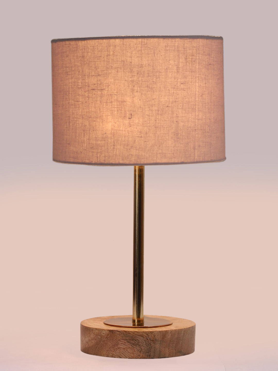 Ambika Home Luxury Premium Devansh Grey cotton table lamp with Natural Wood Base & Golden Pipe (7X17 inches)-7 Lamp with Grey Shade for Living Room, Bedroom & Hallway - Image 6