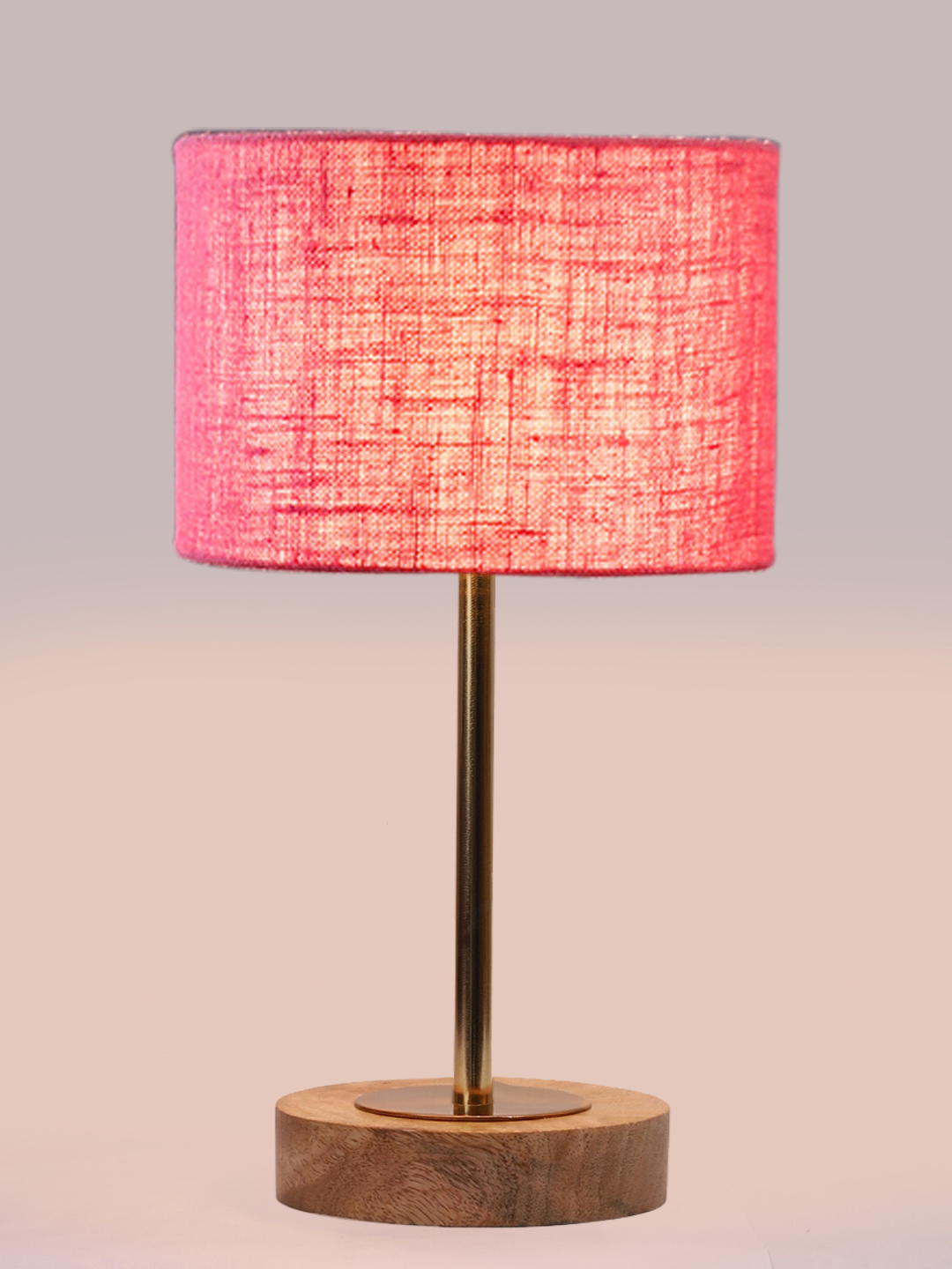 Ambika Home Luxury Premium Devansh Pink Jute table lamp with Natural Wood Base & Golden Pipe (7X17 inches)-11 Lamp with Pink Shade for Living Room, Bedroom & Hallway - Image 6