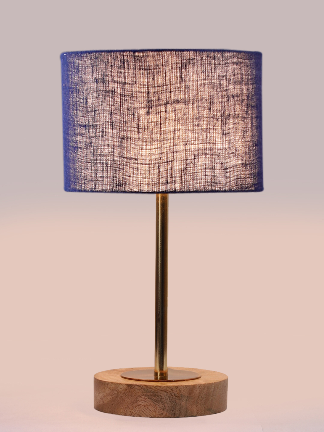 Ambika Home Luxury Premium Devansh Blue Jute table lamp with Natural Wood Base & Golden Pipe (7X17 inches)-13 Lamp with Blue Shade for Living Room, Bedroom & Hallway - Image 6