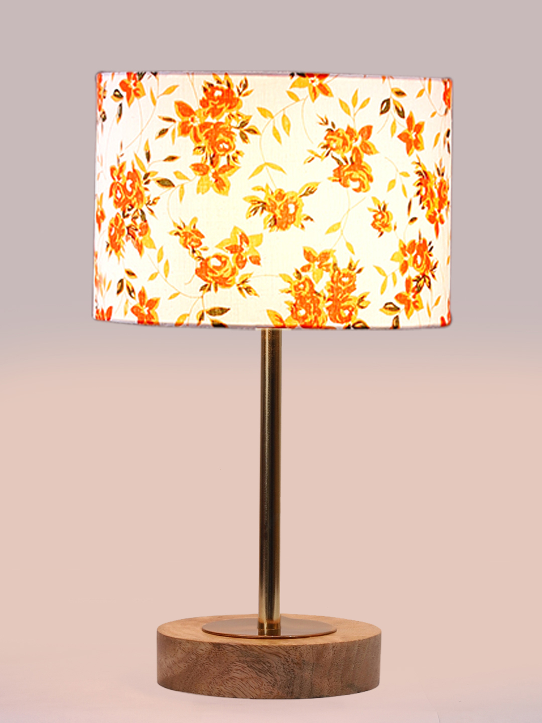 Ambika Home Luxury Premium Devansh Multicolor cotton table lamp with Natural Wood Base & Golden Pipe (7X17 inches)-14 Lamp with Multicolor Shade for Living Room, Bedroom & Hallway - Image 6