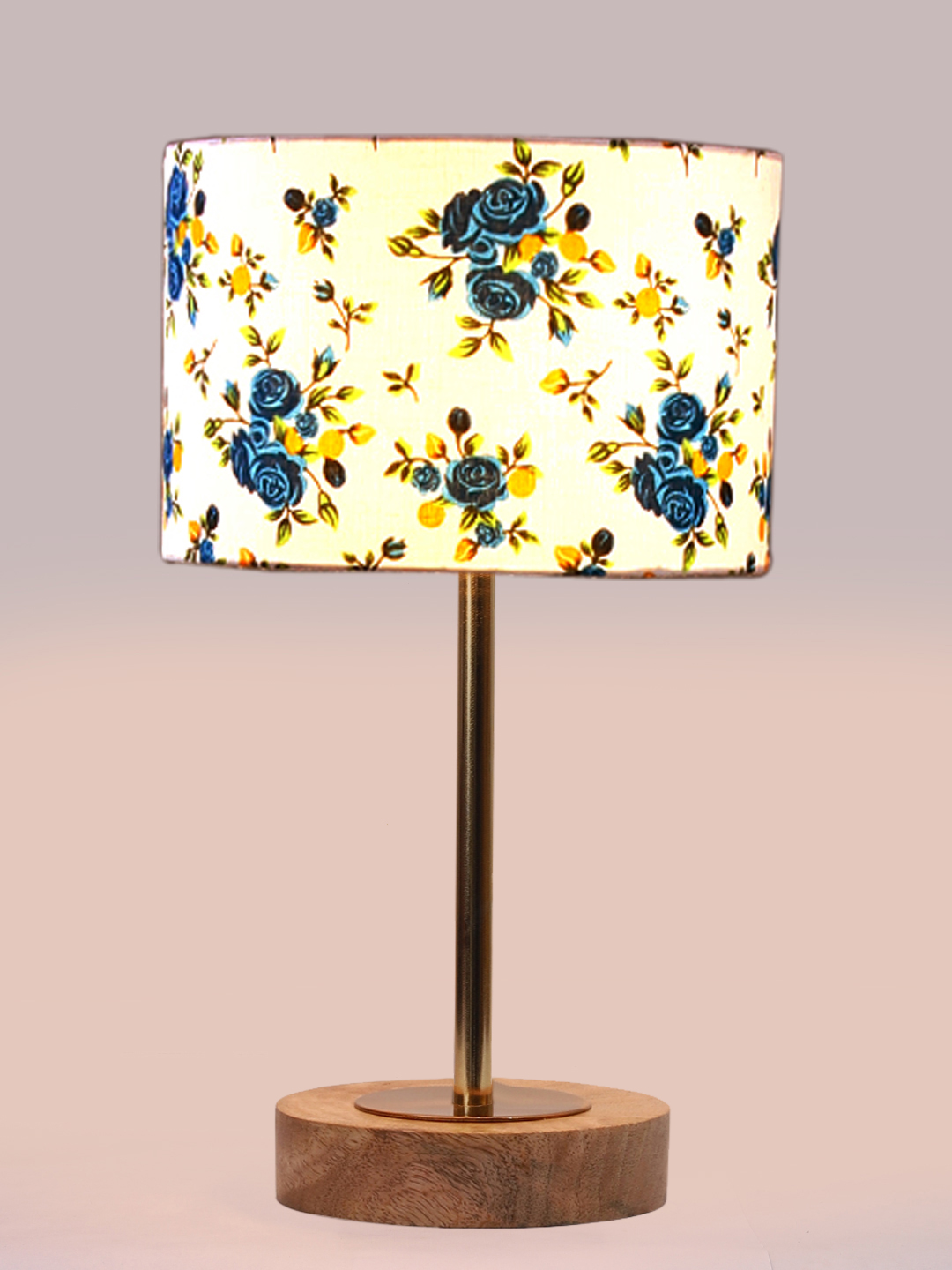Ambika Home Luxury Premium Devansh Multicolor cotton table lamp with Natural Wood Base & Golden Pipe (7X17 inches)-15 Lamp with Multicolor Shade for Living Room, Bedroom & Hallway - Image 6
