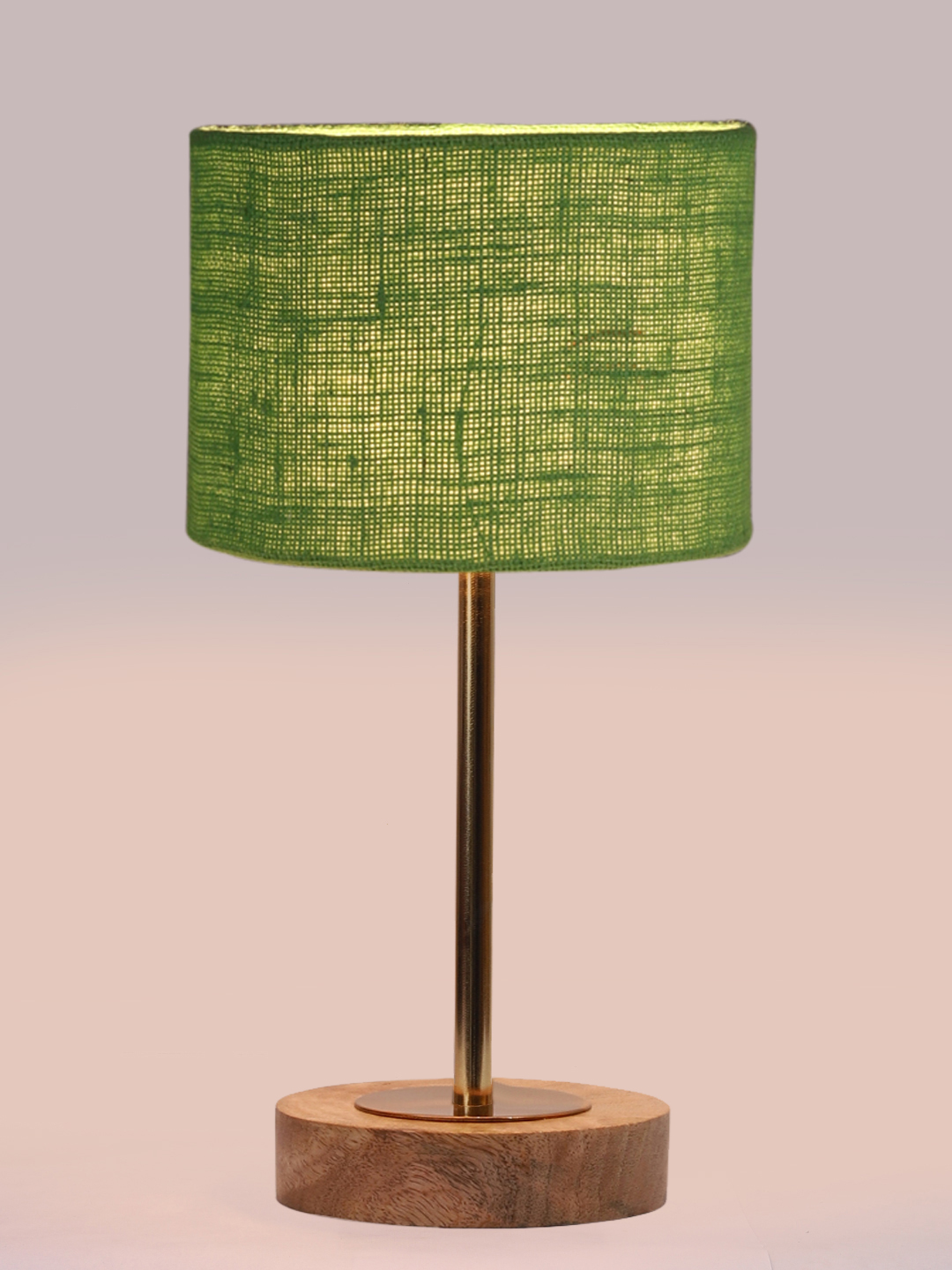 Ambika Home Luxury Premium Devansh Green Jute table lamp with Natural Wood Base & Golden Pipe (7X17 inches)-17 Lamp with Green Shade for Living Room, Bedroom & Hallway - Image 6