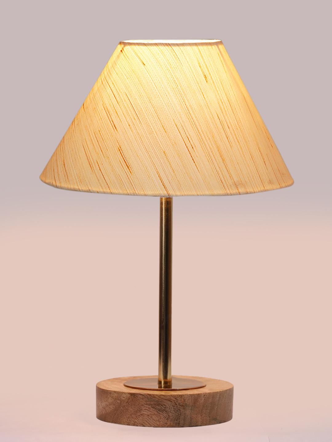 Ambika Home Luxury Premium Devansh off white cotton table lamp with Natural Wood Base & Golden Pipe (10X16.25 inches)-27 Lamp with off-white Shade for Living Room, Bedroom & Hallway - Image 6