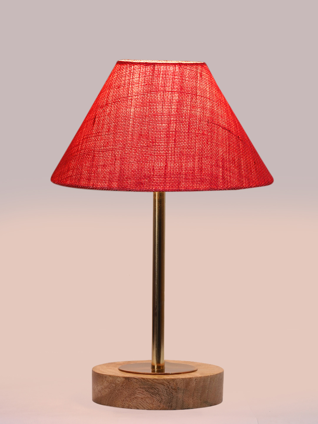 Ambika Home Luxury Premium Devansh Pink Jute table lamp with Natural Wood Base & Golden Pipe (10X16.25 inches)-35 Lamp with Pink Shade for Living Room, Bedroom & Hallway - Image 6