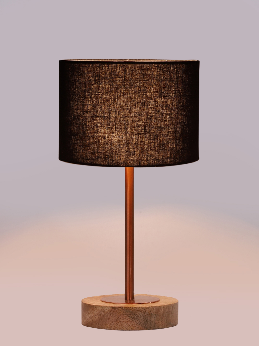 Ambika Home Luxury Premium Devansh Black cotton table lamp with Natural Wood Base & Copper Pipe (7X17 inches)-3 Lamp with Black Shade for Living Room, Bedroom & Hallway - Image 6