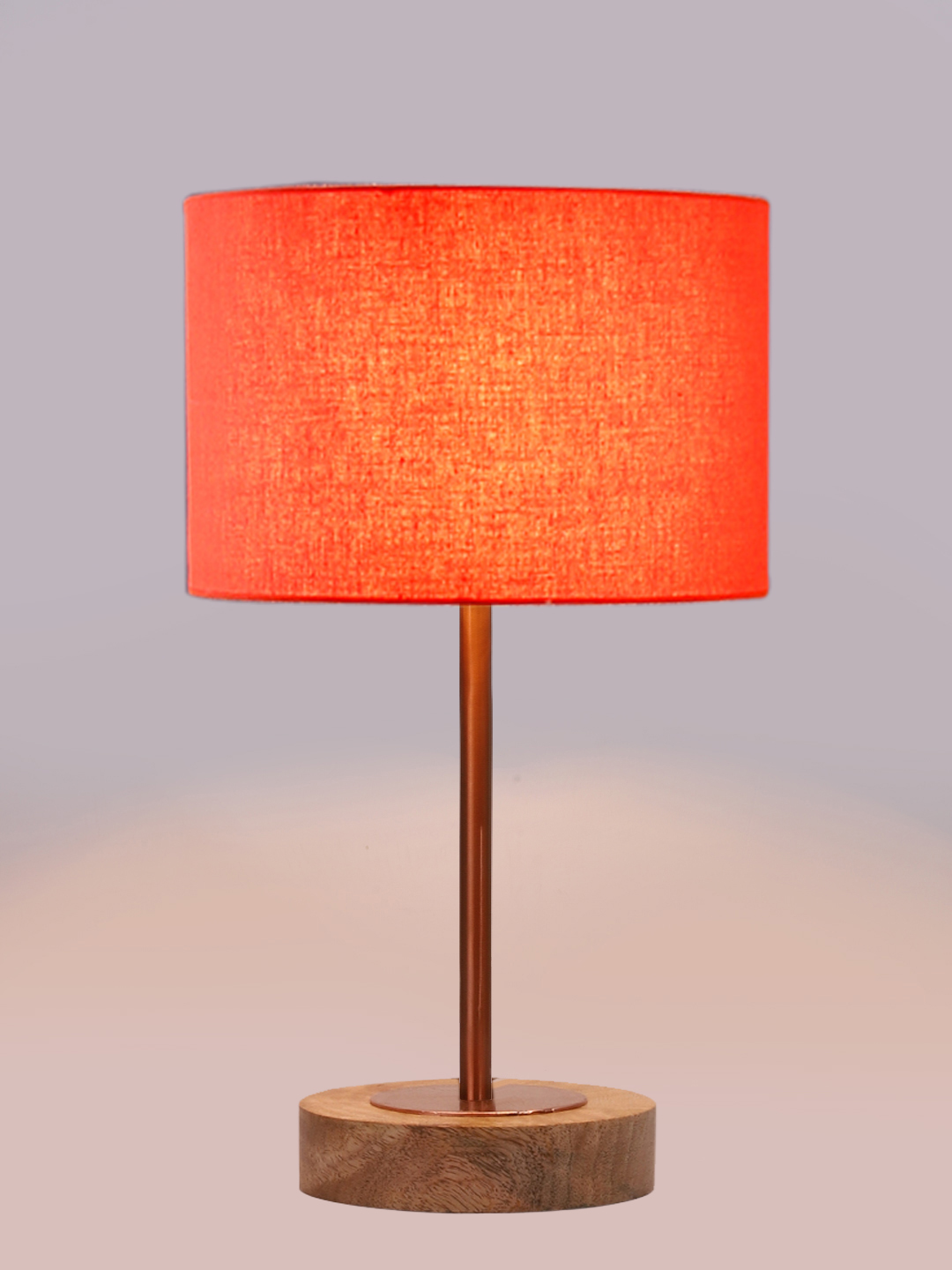 Ambika Home Luxury Premium Devansh Orange cotton table lamp with Natural Wood Base & Copper Pipe (7X17 inches)-5 Lamp with Orange Shade for Living Room, Bedroom & Hallway - Image 6