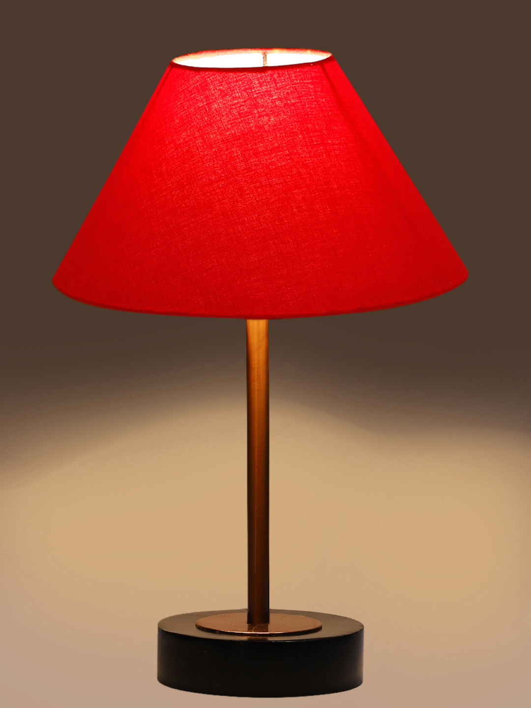 Ambika Home Luxury Premium Devansh Red cotton table lamp with Black wood base & Copper finish Metal (10X16.25 inches)-29 Lamp with Red Shade for Living Room, Bedroom & Hallway - Image 7