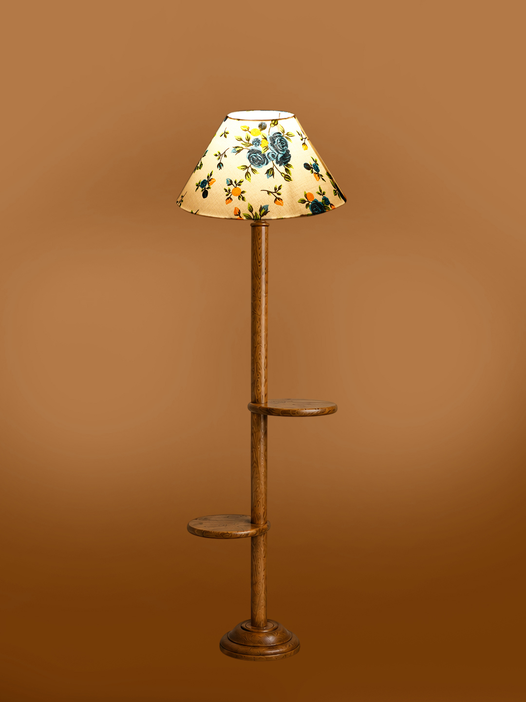 Ambika Home Multi cotton Conical shade with Double Shelf floor Lamp Modern Floor Lamp | Multi Cotton Shade, Wood Base | Luxury Living Room, Bedroom & Home Decor Lighting - Image 7