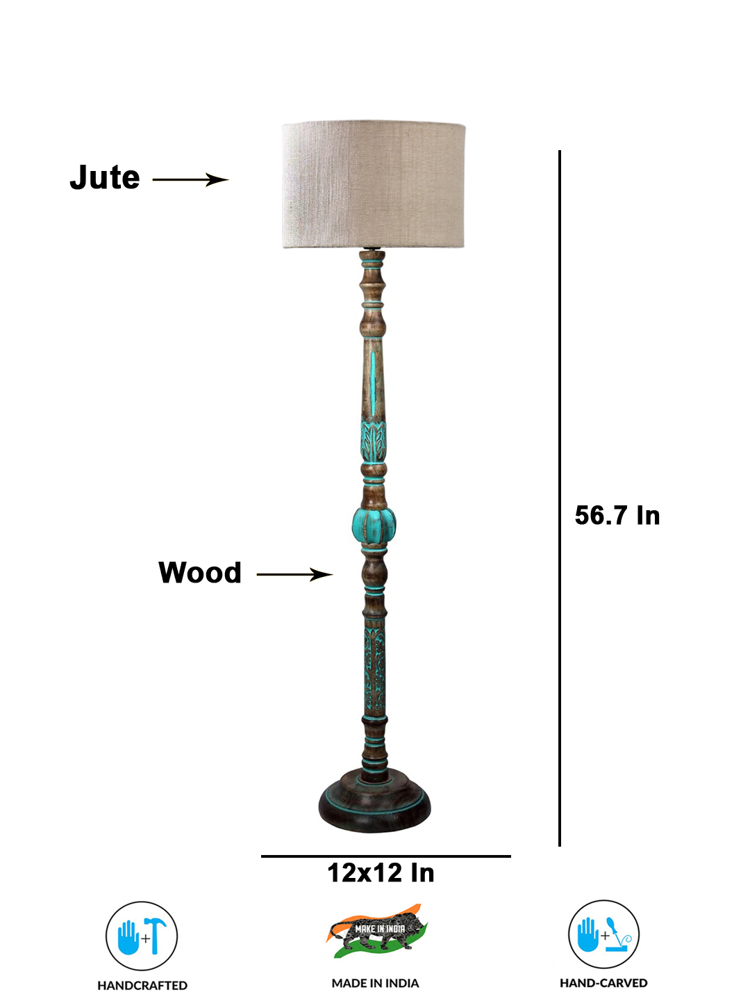 Ambika Home White Shade Wooden Floor Lamp for Living Room, Bedroom & Hallway | Modern Wood Standing Lamp | B22 Holder | Hotel & Guest Room Decor - Image 7