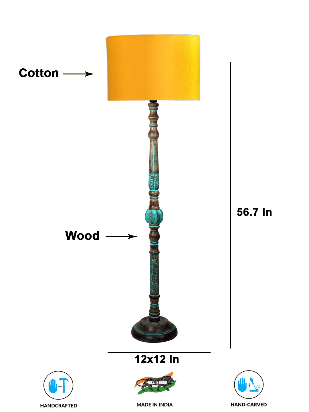 Ambika Home YELLOW Shade Wooden Floor Lamp for Living Room, Bedroom & Hallway | Modern Wood Standing Lamp | B22 Holder | Hotel & Guest Room Decor - Image 7