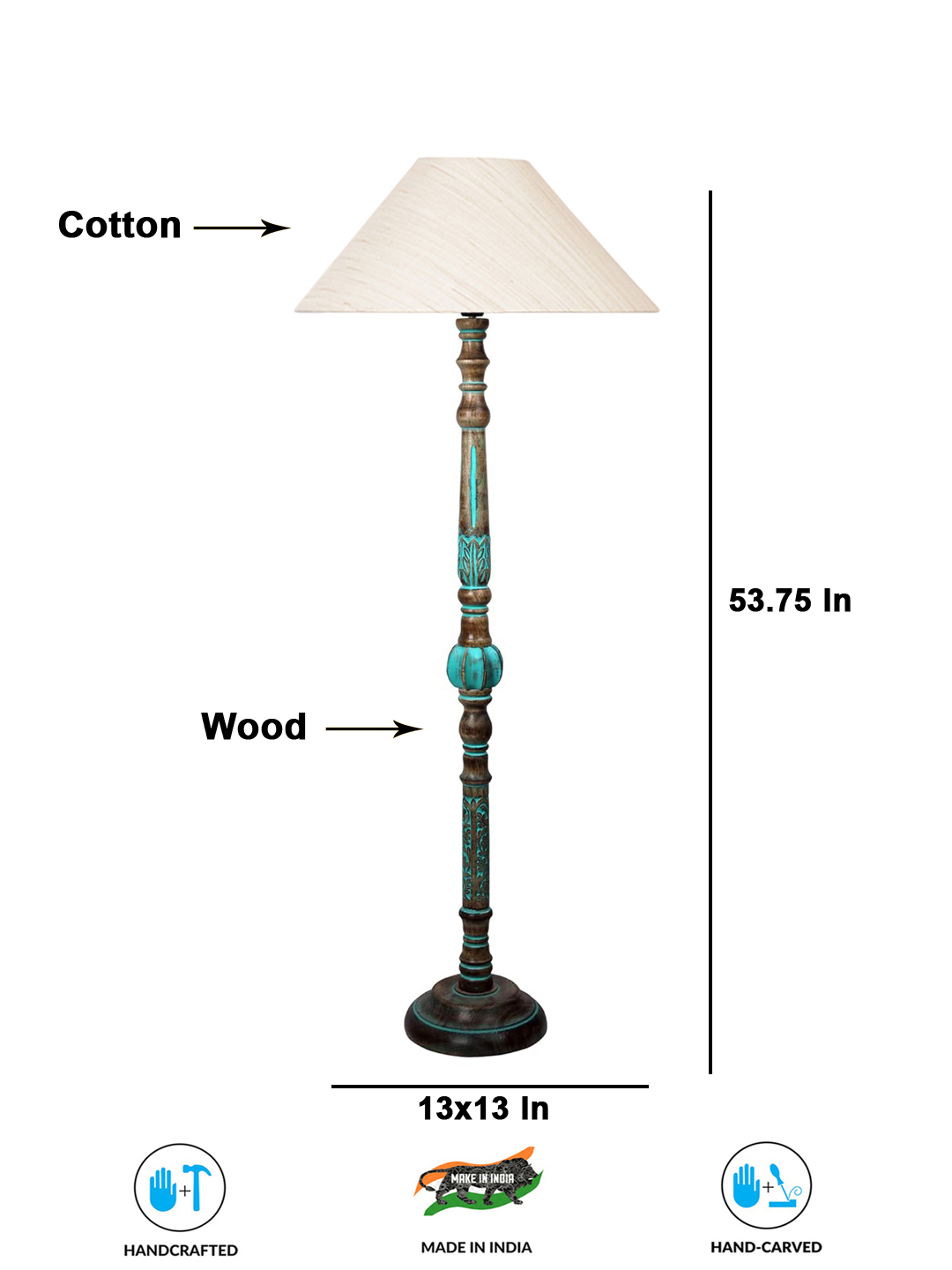 Ambika Home OFF-WHITE Shade Wooden Floor Lamp for Living Room, Bedroom & Hallway | Modern Wood Standing Lamp | B22 Holder | Hotel & Guest Room Decor - Image 7
