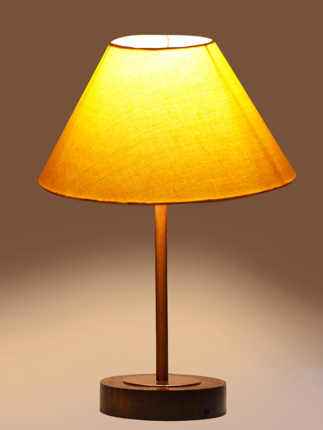 Ambika Home Luxury Premium Devansh Yellow cotton table lamp with Brown wood Base & Copper finish Metal (10X16.25 inches)-31 Lamp with Yellow Shade for Living Room, Bedroom & Hallway - Image 7