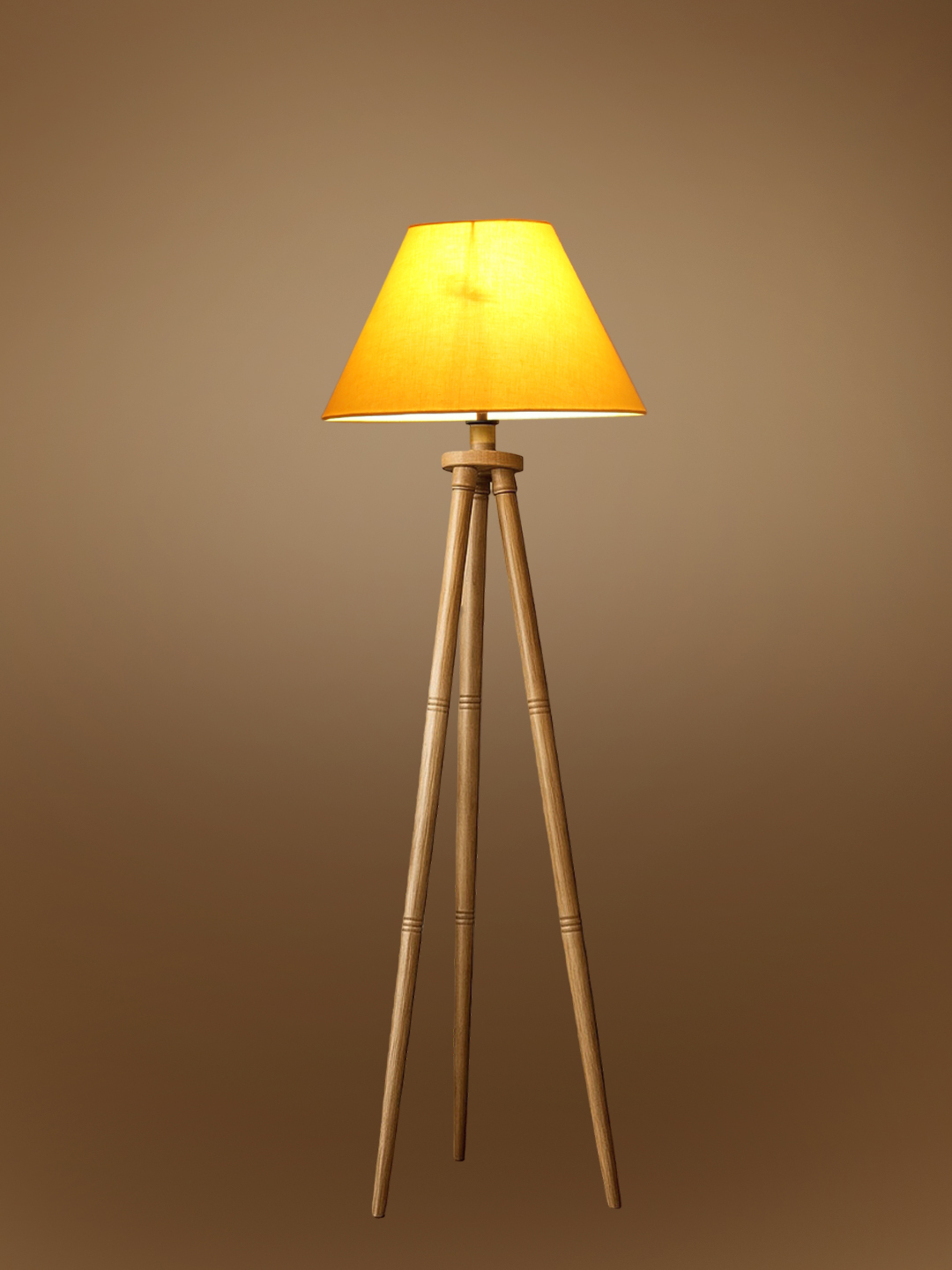 Yellow Cotton Conical Shade Wooden Tripod Floor Lamp for Living Room, Bedroom & Hotel Decor | Modern Standing Lamp with Natural Wood Base, E27 Holder, Ambient Lighting & Premium Home Decor - Image 7