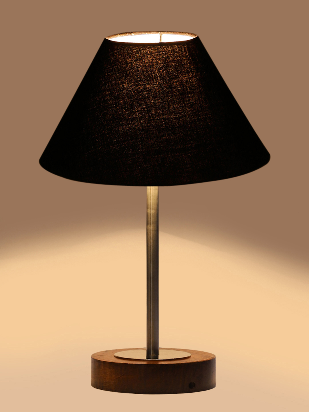 Ambika Home Luxury Premium Devansh Black cotton table lamp with Brown wood Base & Steel Pipe (10X16.25 inches)-28 Lamp with Black Shade for Living Room, Bedroom & Hallway - Image 7