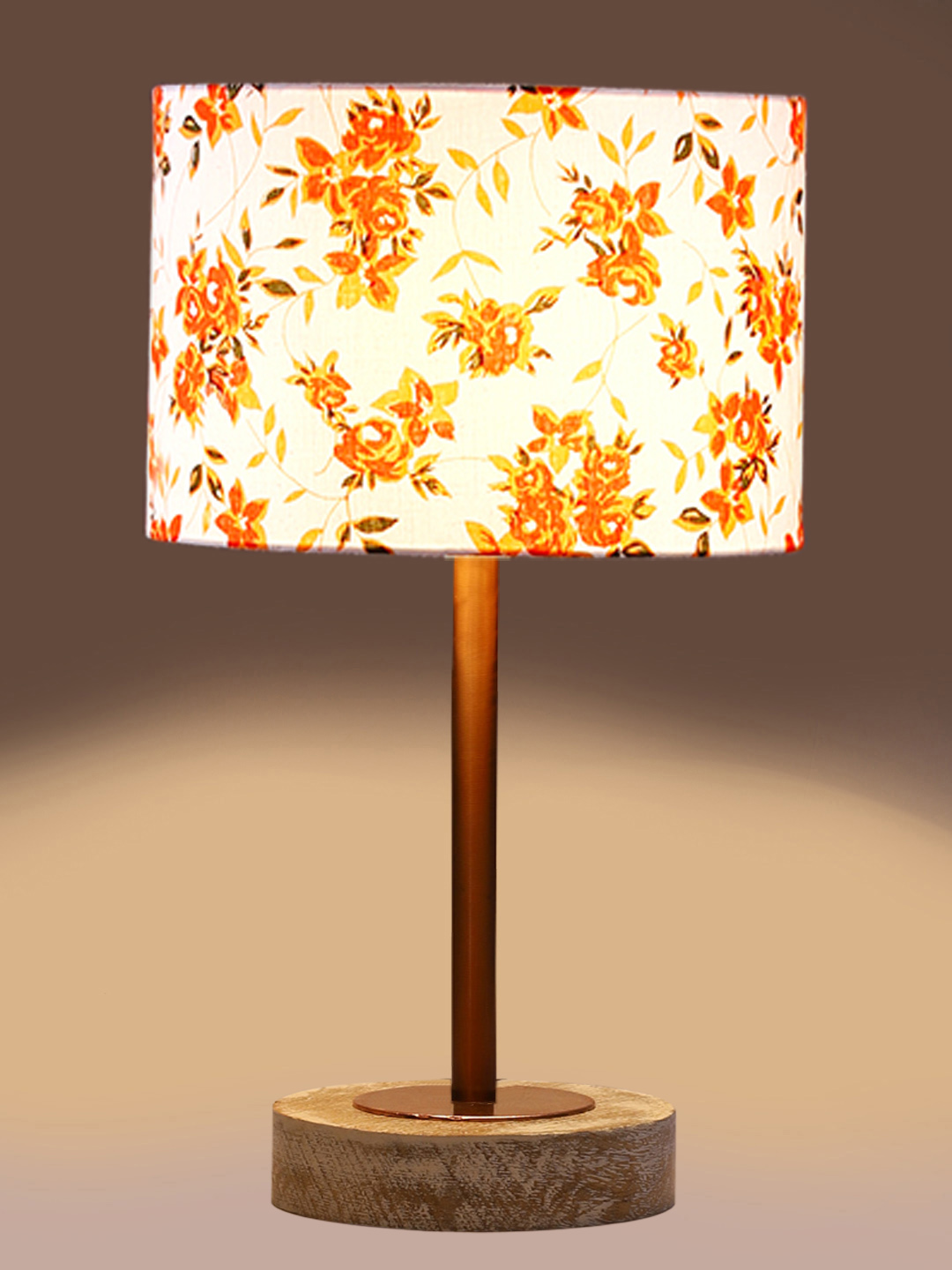 Ambika Home Luxury Premium Devansh Multicolor cotton table lamp with White Brushed Wood Base & Copper finish Metal (7X17 inches)-14 Lamp with Multicolor Shade for Living Room, Bedroom & Hallway - Image 7