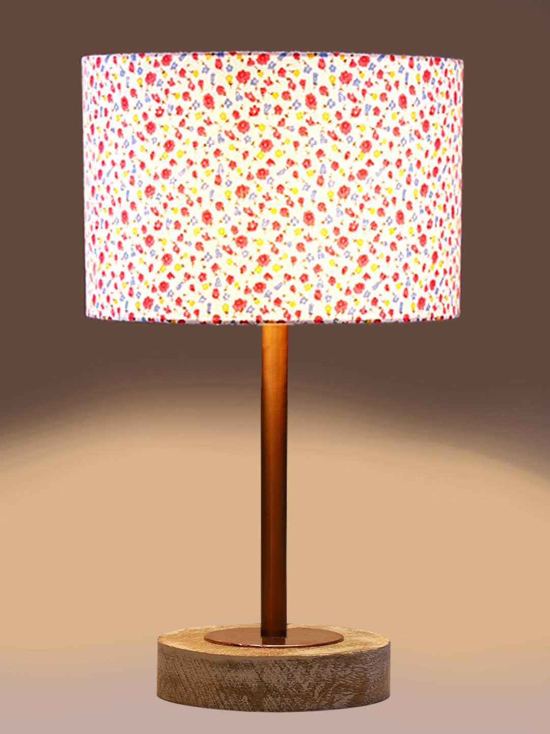Ambika Home Luxury Premium Devansh Multicolor cotton table lamp with White Brushed Wood Base & Copper finish Metal (7X17 inches)-16 Lamp with Multicolor Shade for Living Room, Bedroom & Hallway - Image 7