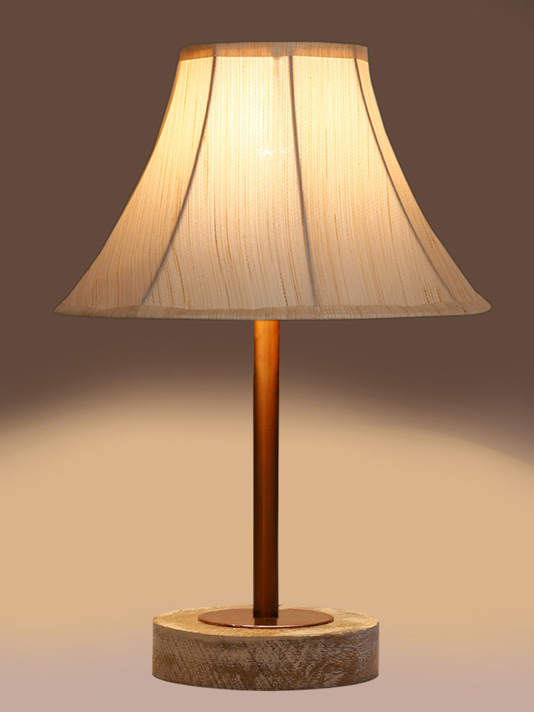 Ambika Home Luxury Premium Devansh Off-white cotton Vintage lamp with White Brushed Wood Base & Copper finish Metal (12x17.75) Lamp with off-white Shade for Living Room, Bedroom & Hallway - Image 7