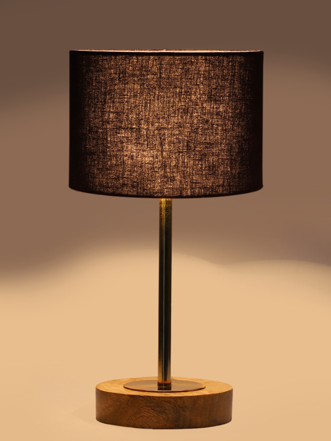 Ambika Home Luxury Premium Devansh Black cotton table lamp with Natural Wood Base & Golden Pipe (7X17 inches)-3 Lamp with Black Shade for Living Room, Bedroom & Hallway - Image 7