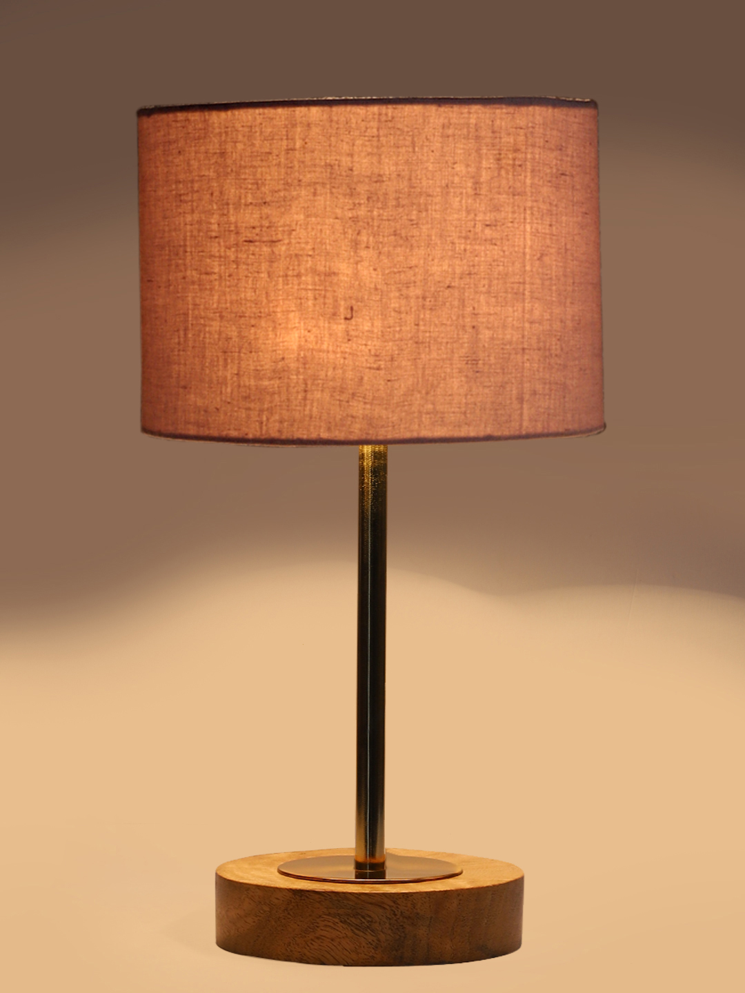 Ambika Home Luxury Premium Devansh Grey cotton table lamp with Natural Wood Base & Golden Pipe (7X17 inches)-7 Lamp with Grey Shade for Living Room, Bedroom & Hallway - Image 7