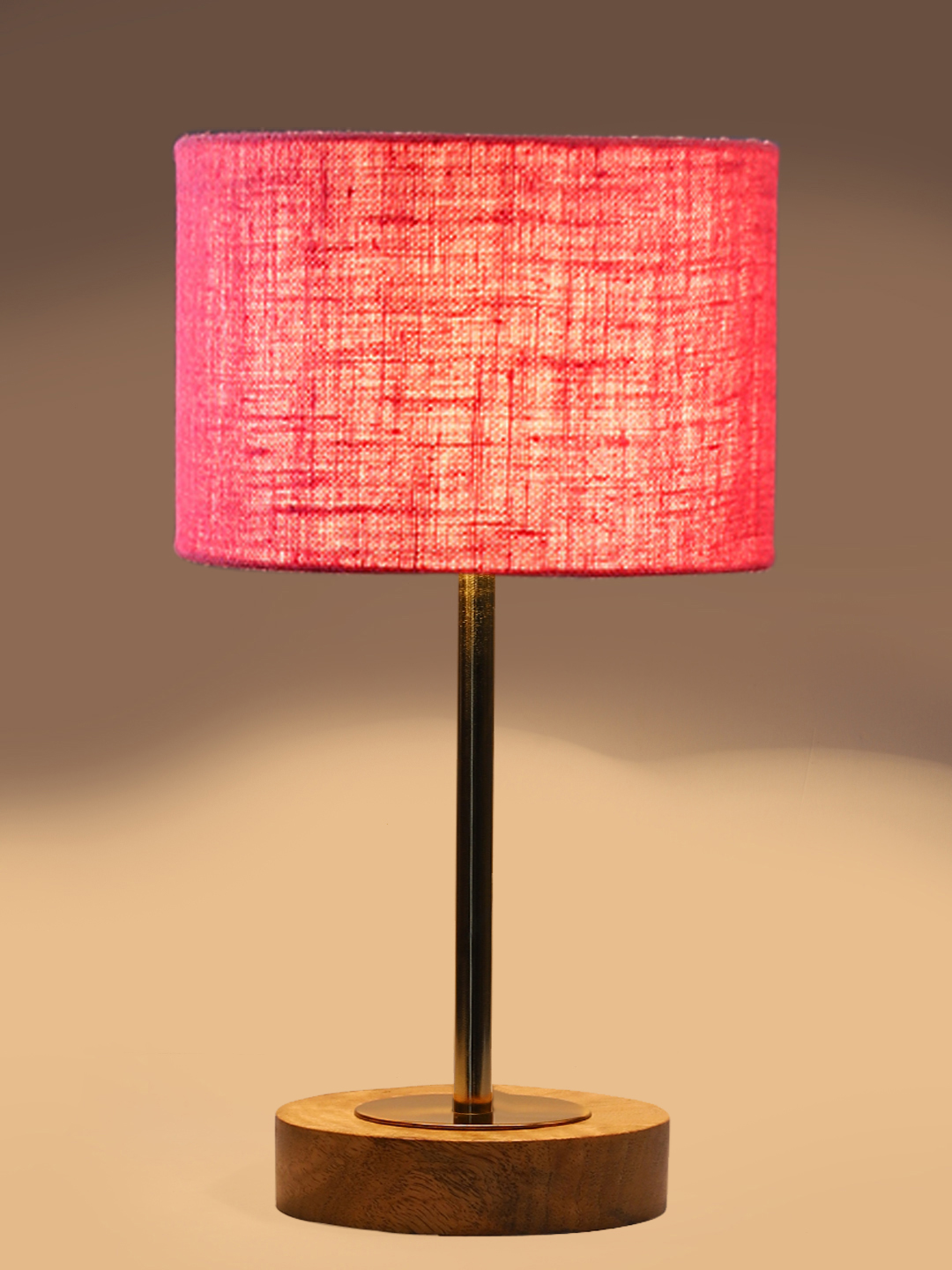 Ambika Home Luxury Premium Devansh Pink Jute table lamp with Natural Wood Base & Golden Pipe (7X17 inches)-11 Lamp with Pink Shade for Living Room, Bedroom & Hallway - Image 7