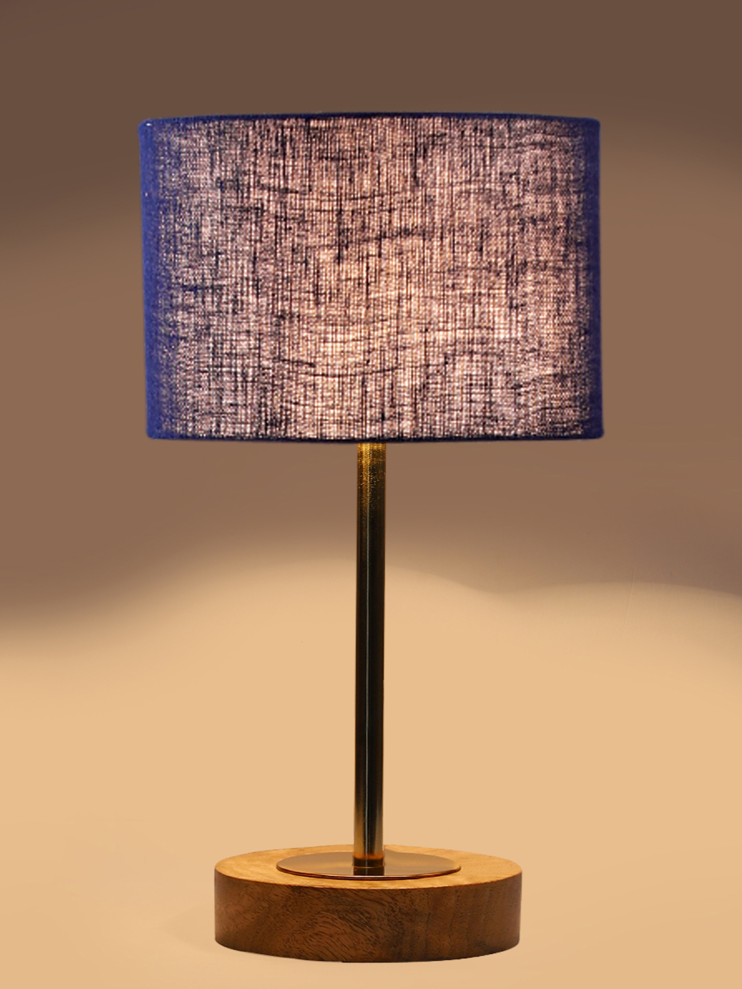 Ambika Home Luxury Premium Devansh Blue Jute table lamp with Natural Wood Base & Golden Pipe (7X17 inches)-13 Lamp with Blue Shade for Living Room, Bedroom & Hallway - Image 7