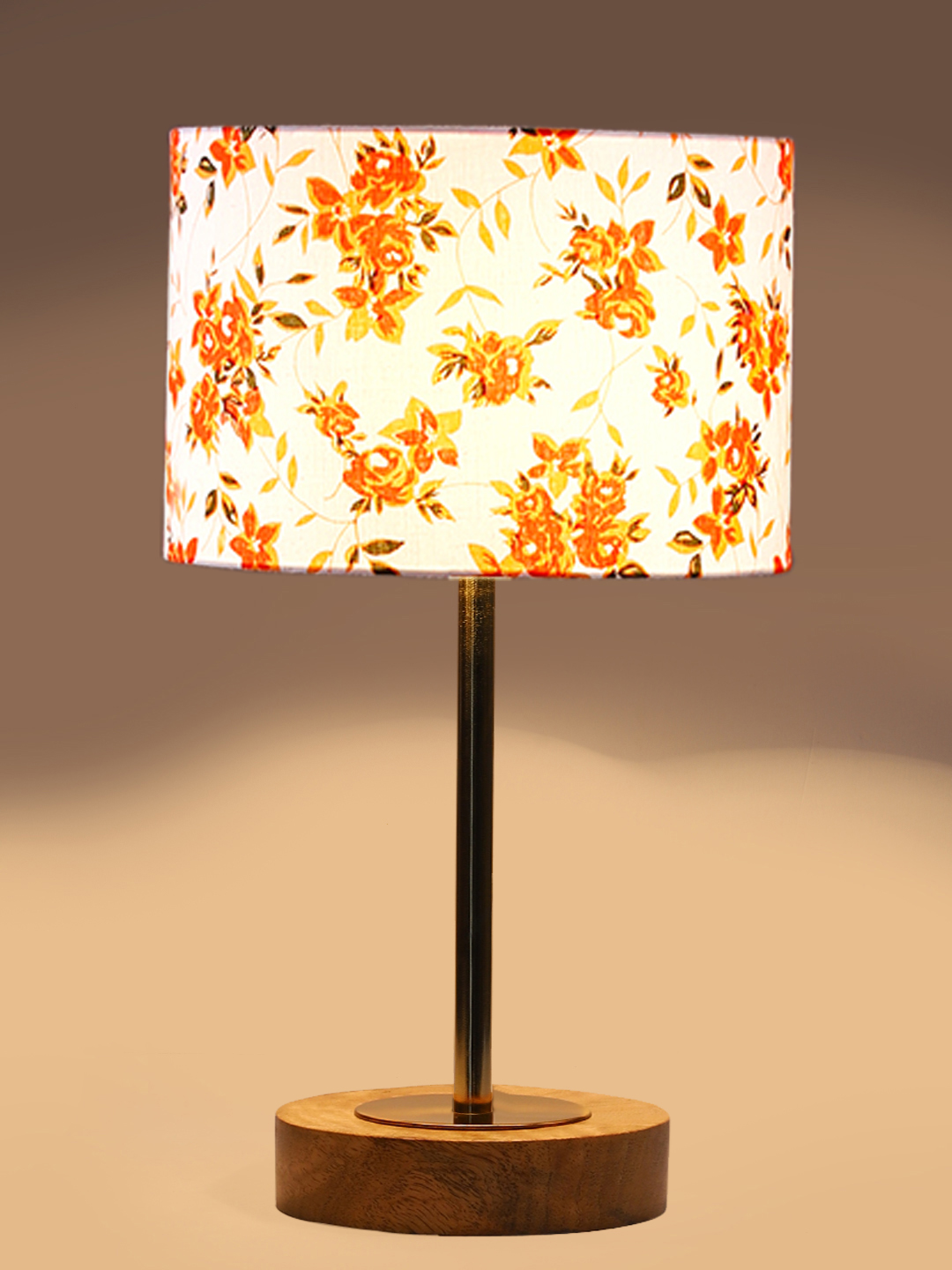 Ambika Home Luxury Premium Devansh Multicolor cotton table lamp with Natural Wood Base & Golden Pipe (7X17 inches)-14 Lamp with Multicolor Shade for Living Room, Bedroom & Hallway - Image 7