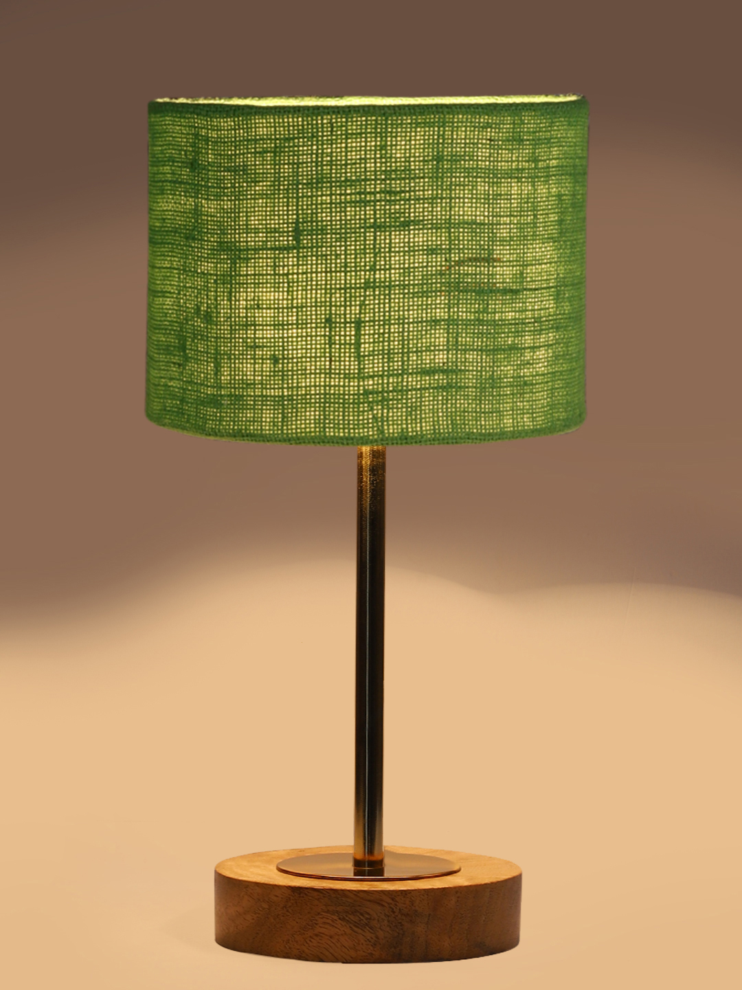 Ambika Home Luxury Premium Devansh Green Jute table lamp with Natural Wood Base & Golden Pipe (7X17 inches)-17 Lamp with Green Shade for Living Room, Bedroom & Hallway - Image 7