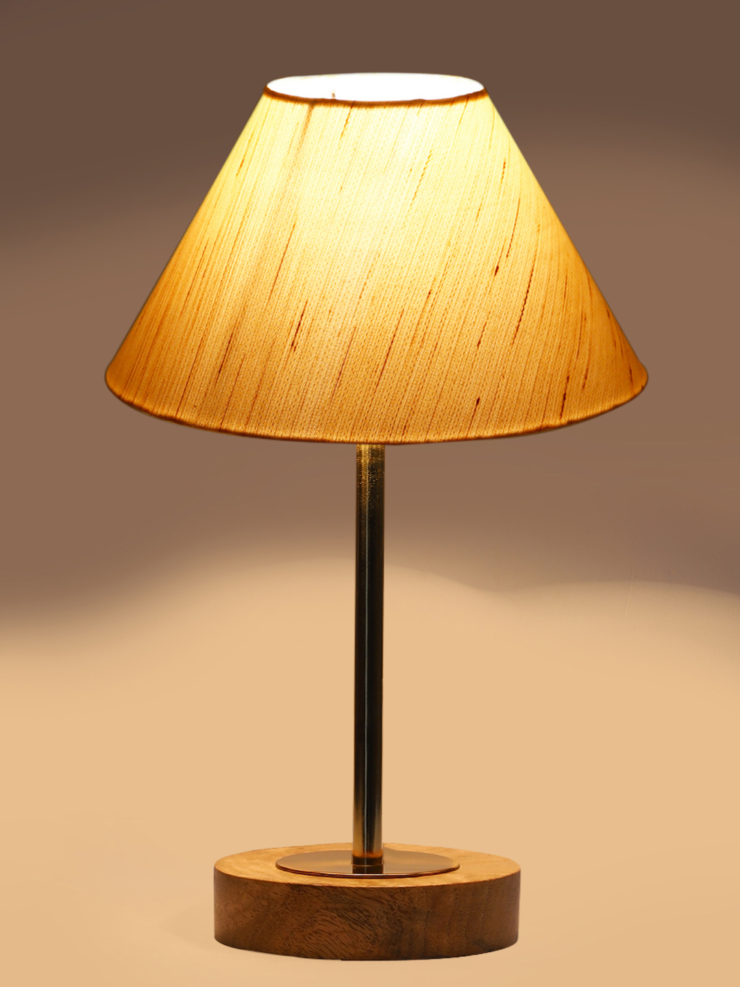 Ambika Home Luxury Premium Devansh off white cotton table lamp with Natural Wood Base & Golden Pipe (10X16.25 inches)-27 Lamp with off-white Shade for Living Room, Bedroom & Hallway - Image 7