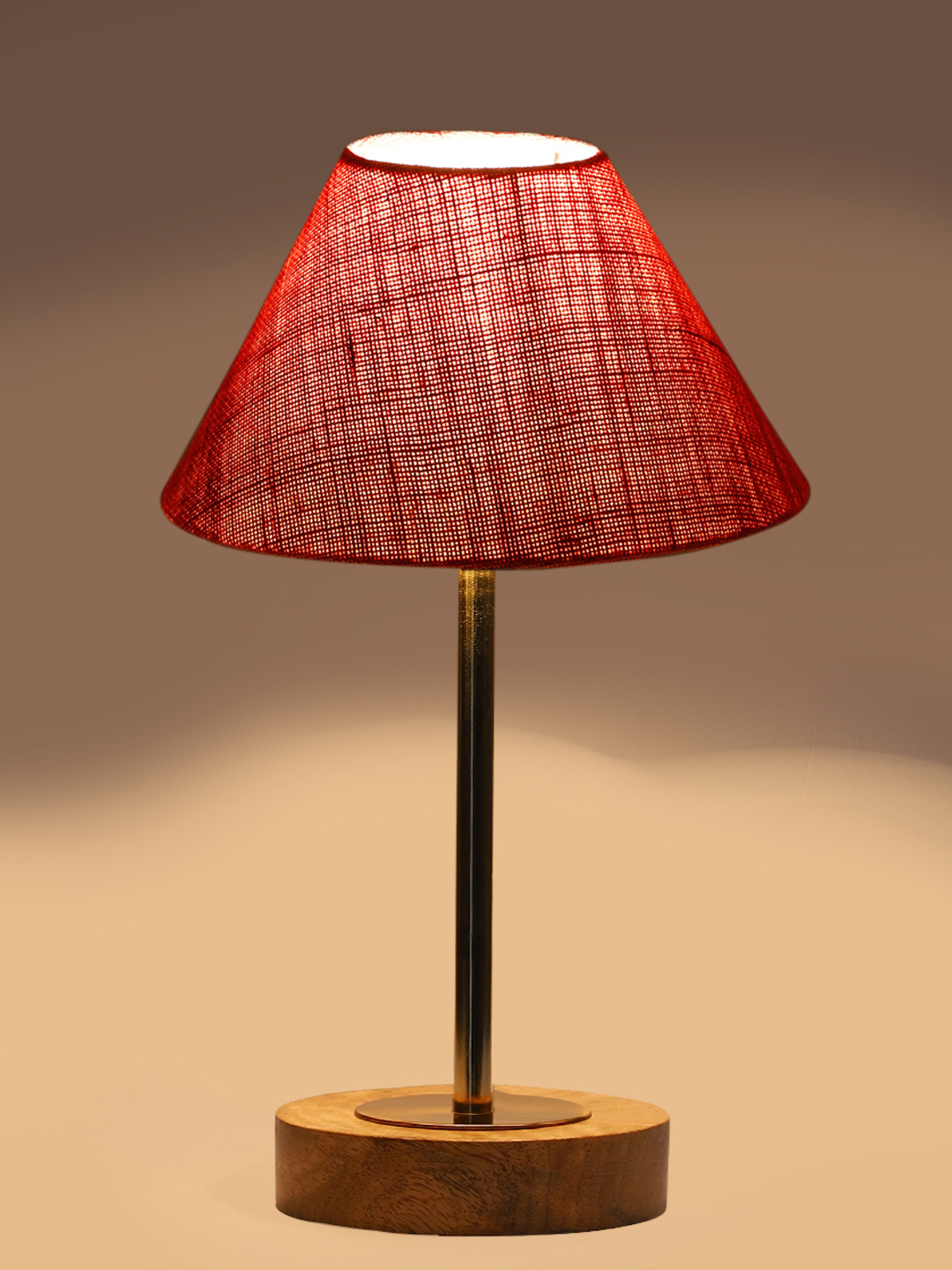 Ambika Home Luxury Premium Devansh Pink Jute table lamp with Natural Wood Base & Golden Pipe (10X16.25 inches)-35 Lamp with Pink Shade for Living Room, Bedroom & Hallway - Image 7
