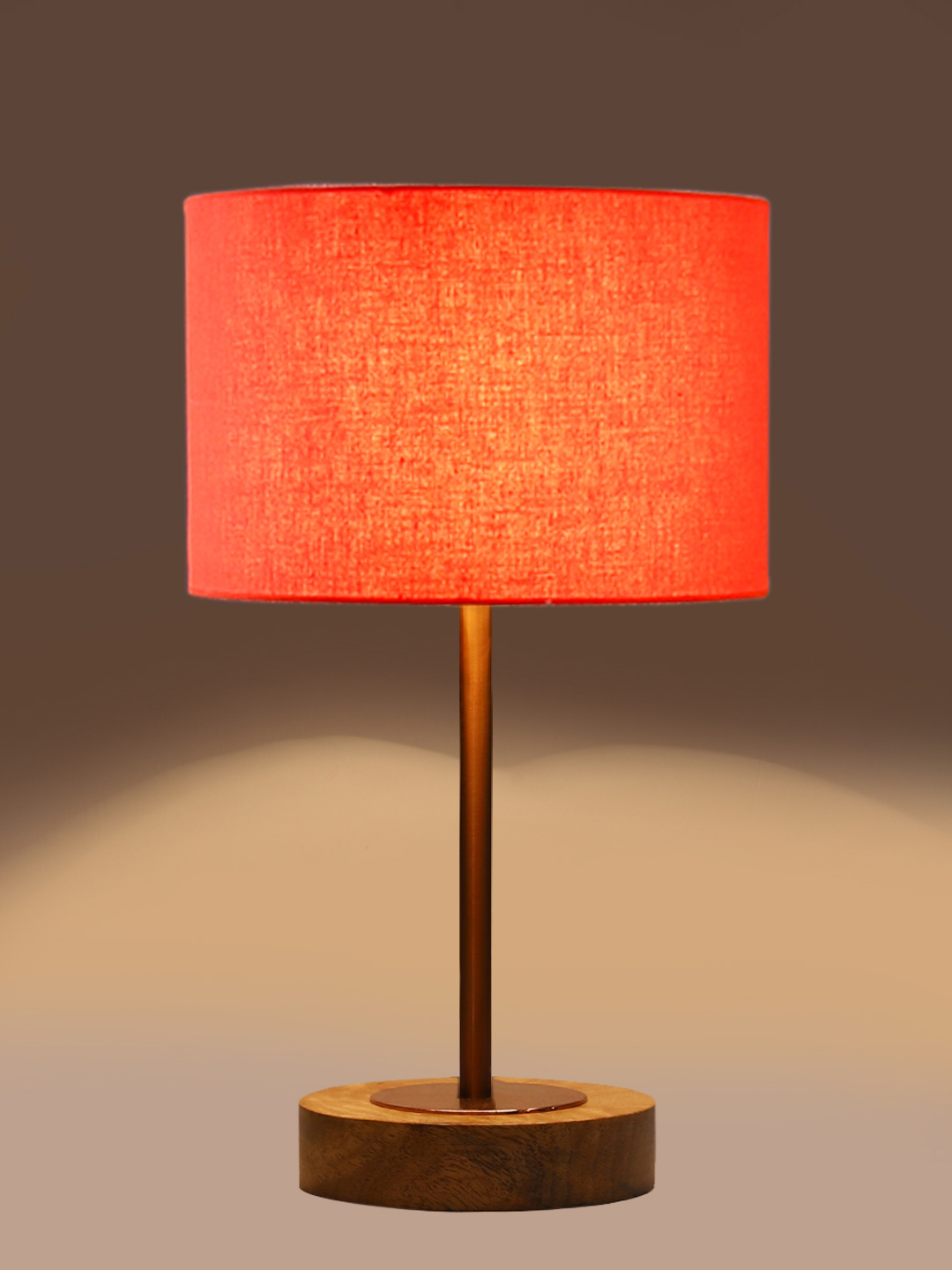 Ambika Home Luxury Premium Devansh Orange cotton table lamp with Natural Wood Base & Copper Pipe (7X17 inches)-5 Lamp with Orange Shade for Living Room, Bedroom & Hallway - Image 7