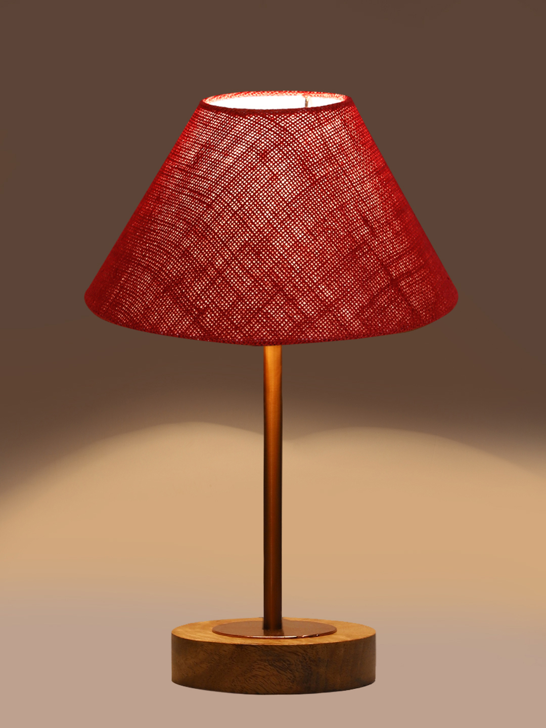 Ambika Home Luxury Premium Devansh Maroon Jute table lamp with g Natural Wood Base & Copper Pipe (10X16.25 inches)-36 Lamp with Maroon Shade for Living Room, Bedroom & Hallway - Image 7
