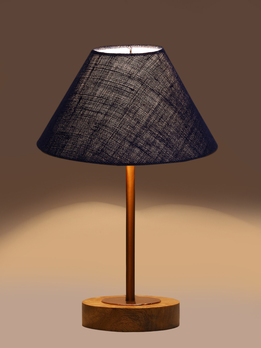 Ambika Home Luxury Premium Devansh Blue Jute table lamp with Natural Wood Base & Copper Pipe (10X16.25 inches)-37 Lamp with Blue Shade for Living Room, Bedroom & Hallway - Image 7