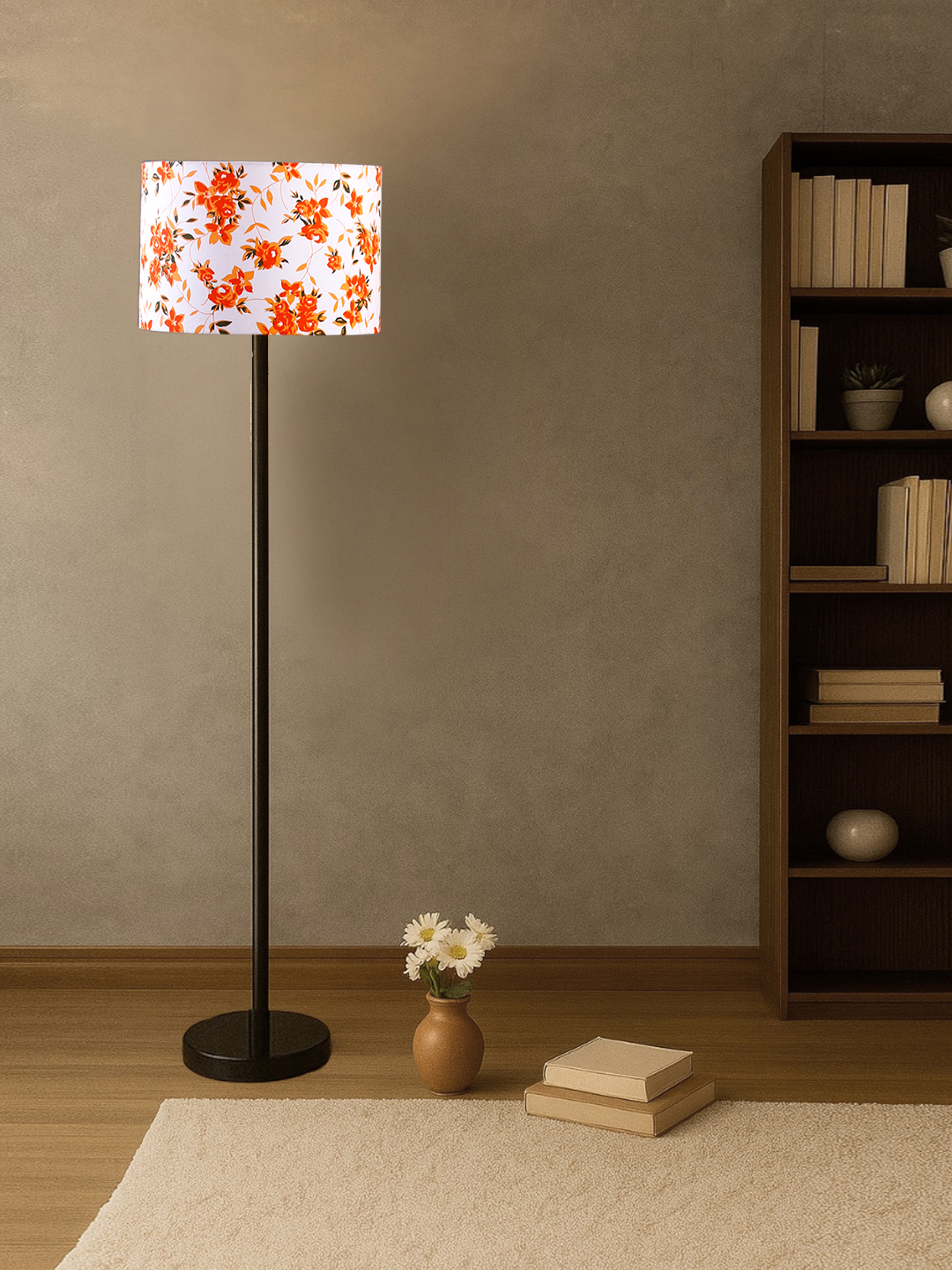 Ambika Home Multi cotton Drum shade with floor lamp with wood base Decorative Floor Lamp for Living Room, Bedroom & Office - Image 2