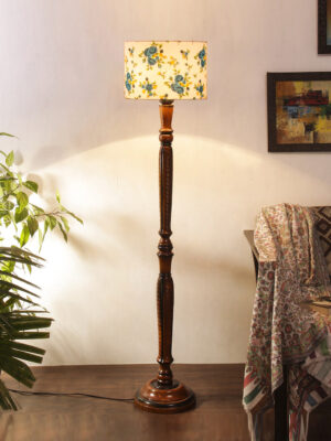 Ambika Home Elegant Premium Multi Cotton Solid Wood Floor Lamp for Modern Living Room | Handcrafted Wood Floor Lamp with Multi Cotton Shade for Living Room, Bedroom & Home Decor