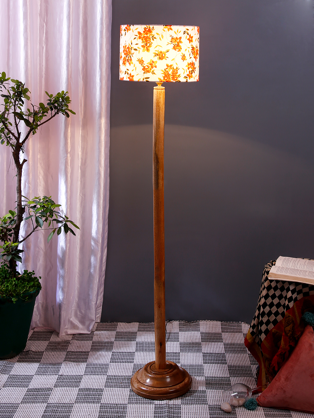 Ambika Home Multi Shade Wooden Floor Lamp for Living Room, Bedroom & Hallway | Premium Wood Standing Lamp | E27 Holder Included Bulb
