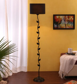 Ambika Home Iron Leaf Floor Lamp with Black Drum Shade, Powder Coated Metal Standing Lamp for Hallway, Hotel Lobby & Luxury Interiors