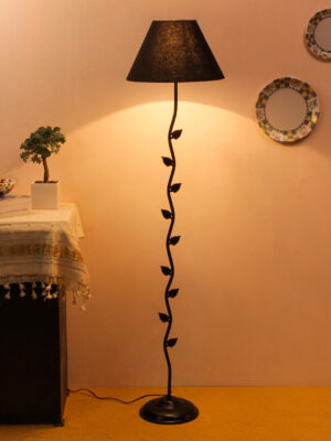 Ambika Home Iron Leaf Floor Lamp with Black Conical Shade, Powder Coated Metal Standing Lamp for Reading Corner, Bedroom & Luxury Interiors