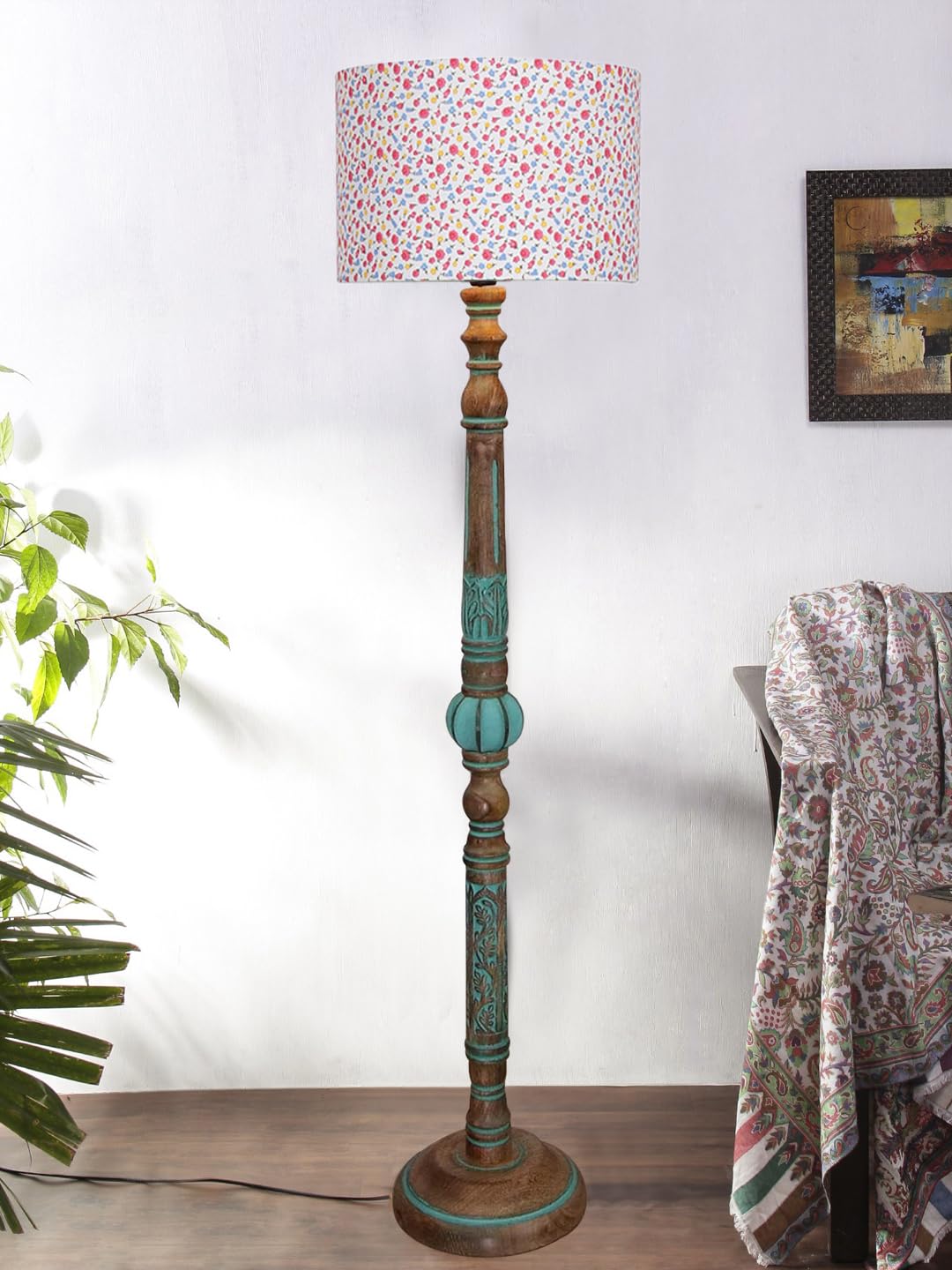Ambika Home MULTI Shade Wooden Floor Lamp for Living Room, Bedroom & Hallway | Modern Wood Standing Lamp | B22 Holder | Hotel & Guest Room Decor