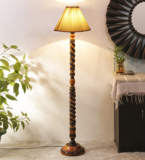 Ambika Home Elegant Empire Designer Shade Wooden Floor Lamp for Living Room, Bedroom, Hallway, Guest Room & Hotel Decor | Handcrafted Standing Lamp with E27 Holder