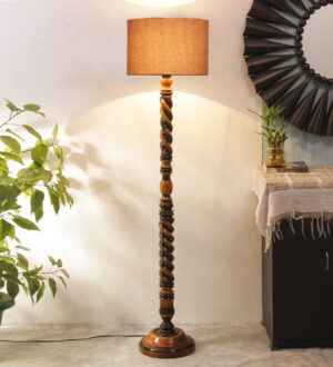Ambika Home Classic Colonial Orange Shade Wooden Floor Lamp for Living Room, Bedroom, Hallway, Guest Room & Hotel Decor | Handcrafted Standing Lamp with E27 Holder
