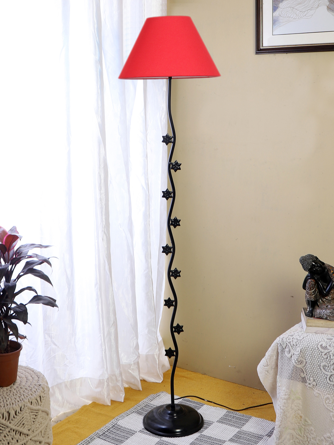 Ambika Home Elite Opulence Red Shade Premium Iron Floor Lamp with Iron Base & Powder Coated Finish | E27 Holder Included Bulb