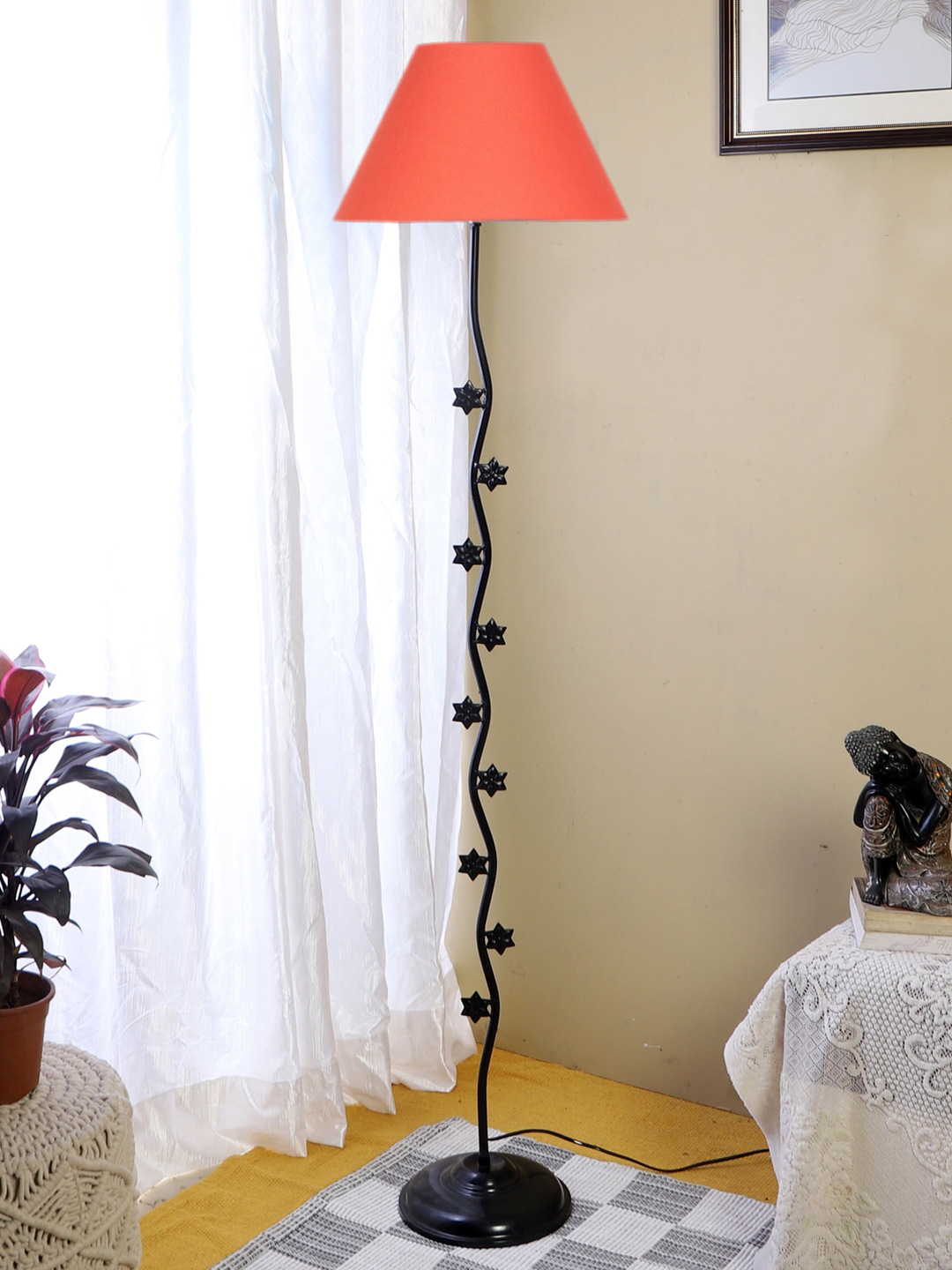Ambika Home Grand Verona Yellow Shade Premium Iron Floor Lamp with Iron Base & Powder Coated Finish | E27 Holder Included Bulb
