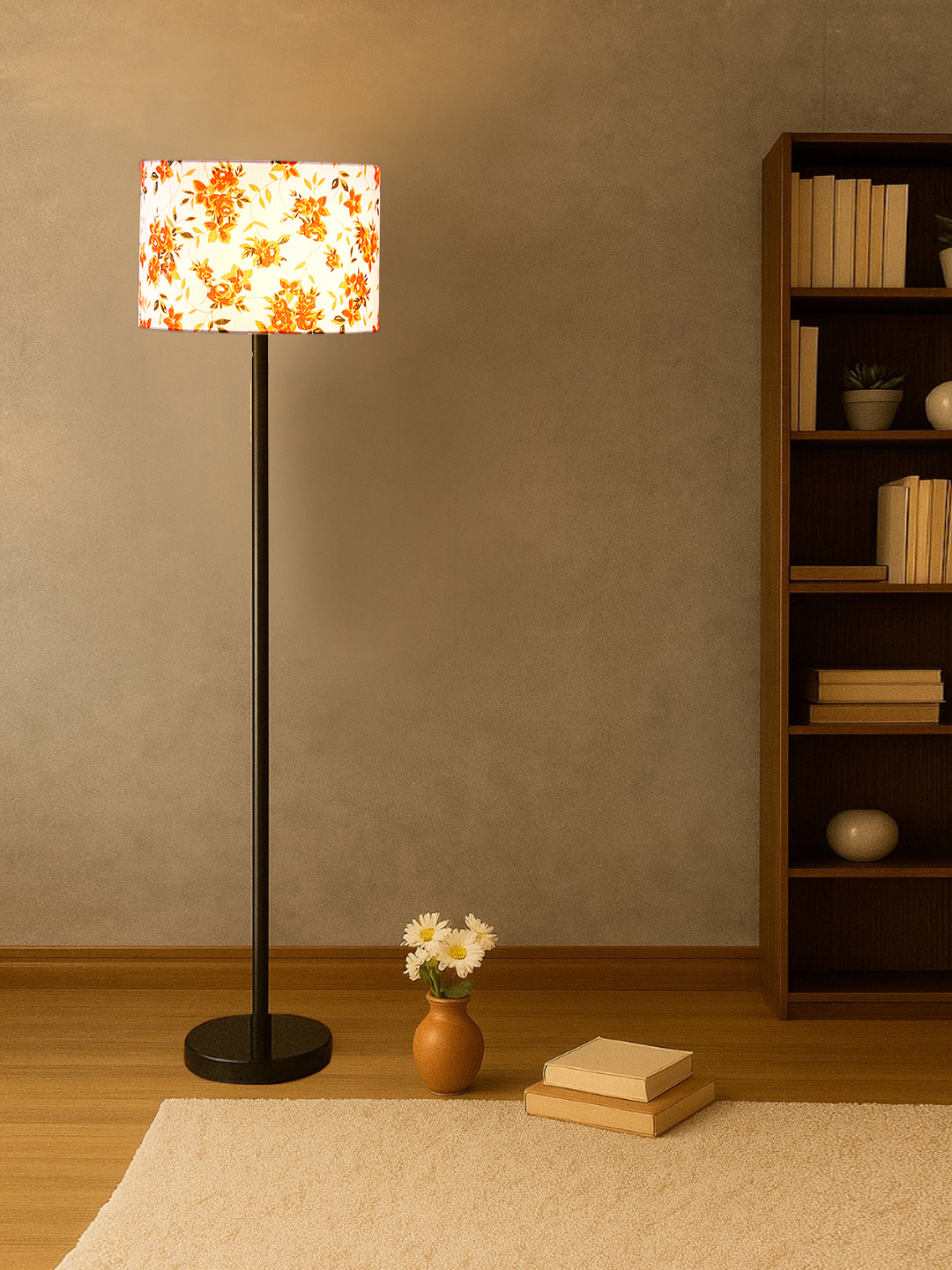 Ambika Home Multi cotton Drum shade with floor lamp with wood base Decorative Floor Lamp for Living Room, Bedroom & Office - Image 3