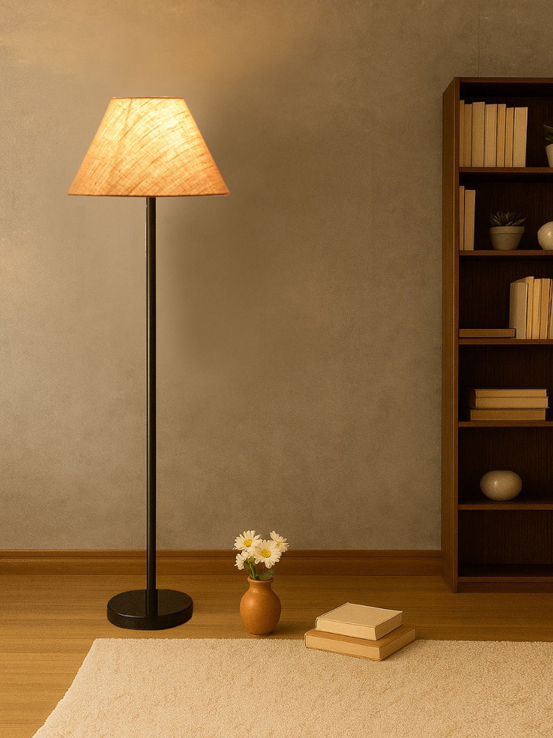 Ambika Home Beige Jute Conical shade with floor lamp with wood base Decorative Floor Lamp for Living Room, Bedroom & Office - Image 4