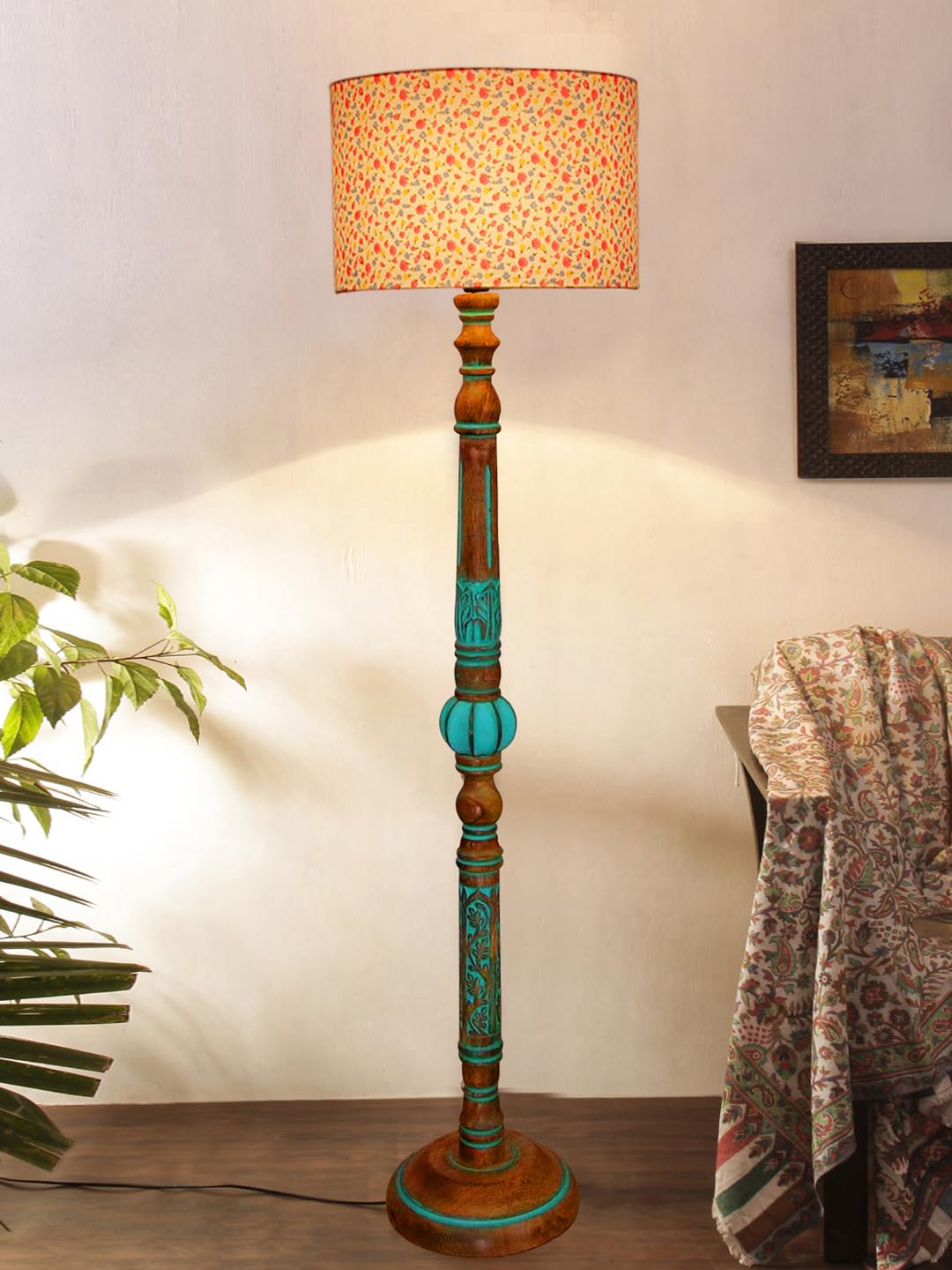 Ambika Home MULTI Shade Wooden Floor Lamp for Living Room, Bedroom & Hallway | Modern Wood Standing Lamp | B22 Holder | Hotel & Guest Room Decor - Image 2